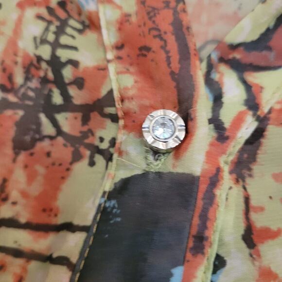 Pretty Angel Women's Sheer Top Size M/L Multicolor Silk Short Sleeves Collared - Picture 3 of 9